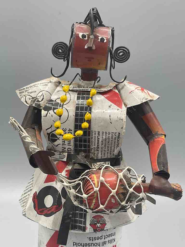 African Recycled Labeled Metal Can Contemporary Art Sculpture