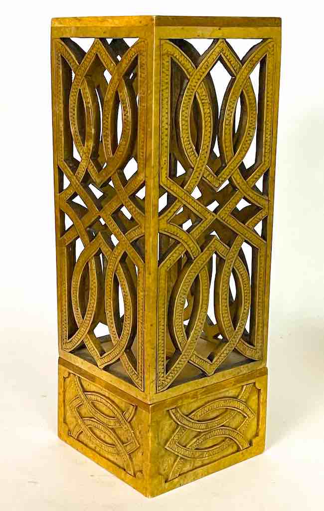 Latticed Square Tall Soapstone Candle Lanterns - 2 sizes