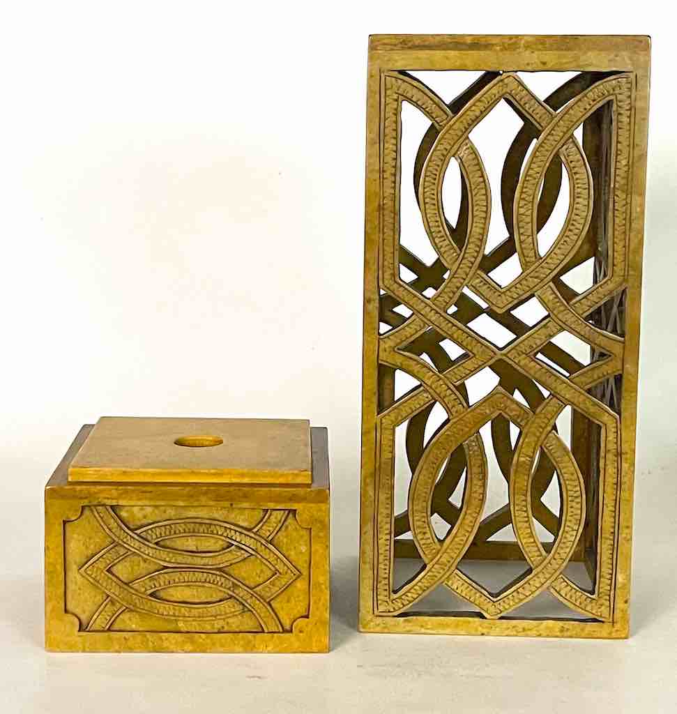 Latticed Square Tall Soapstone Candle Lanterns - 2 sizes