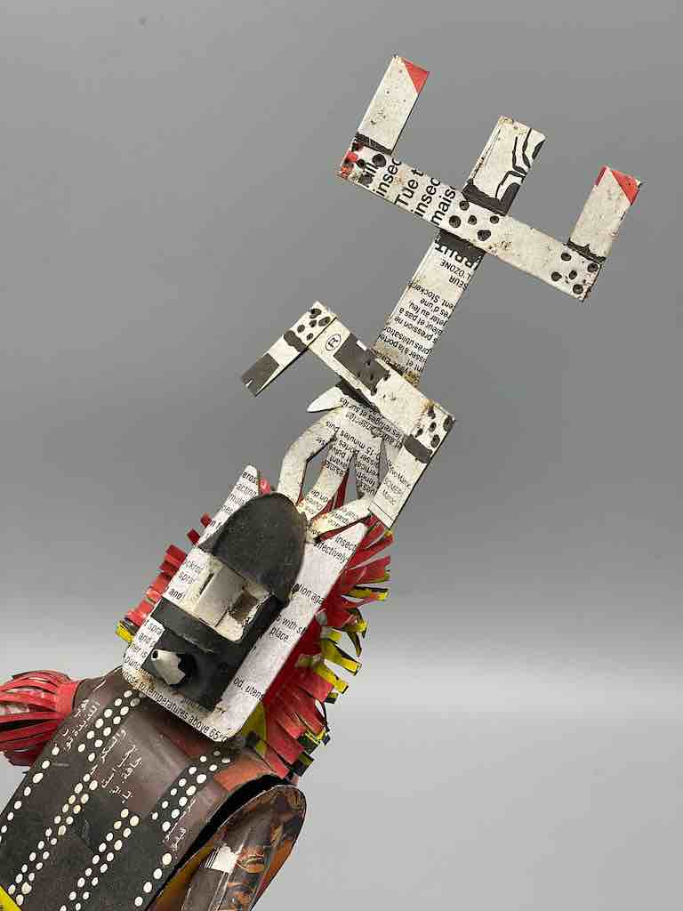 African Recycled Labeled Metal Can Contemporary Art Sculpture