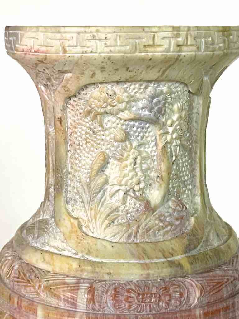 Solid Hand-Carved Soapstone Vietnamese Landscape Pink Vase