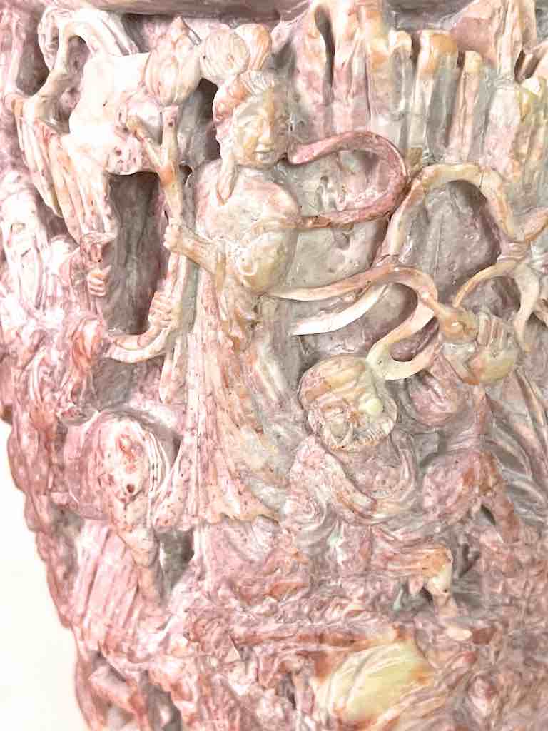 Solid Hand-Carved Soapstone Vietnamese Landscape Pink Vase