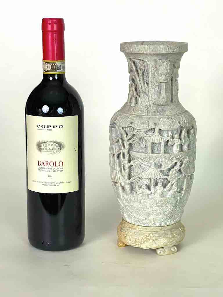 Solid Hand-Carved Soapstone Vietnamese Landscape White Vase