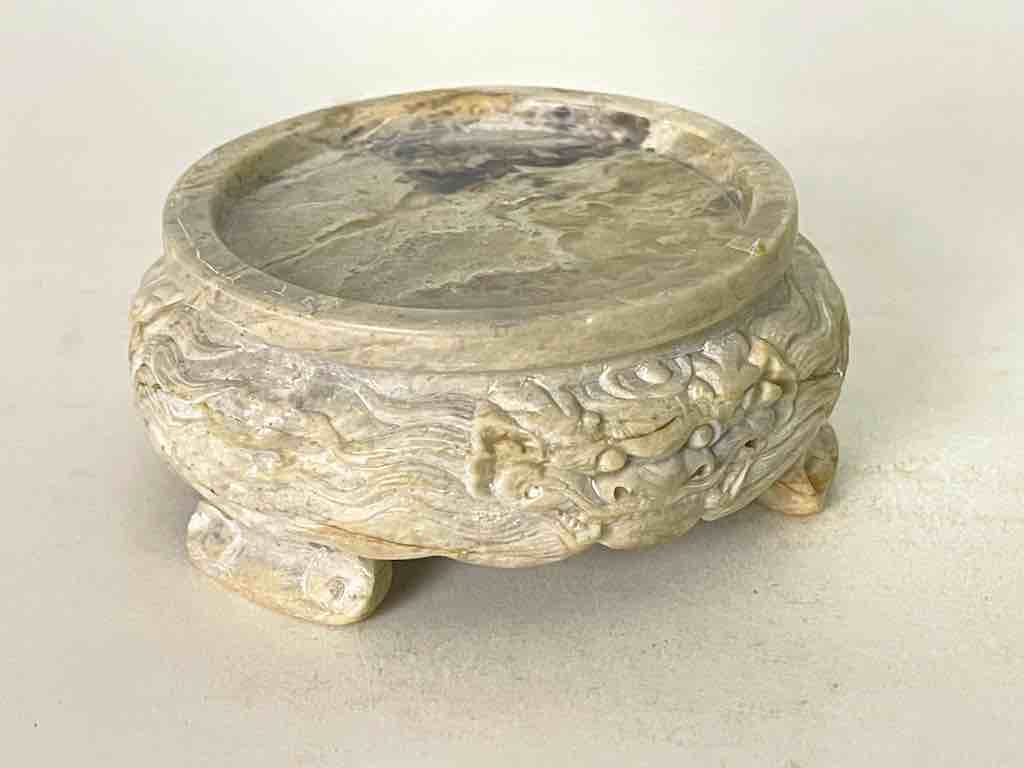 Solid Hand-Carved Soapstone Vietnamese Landscape White Vase