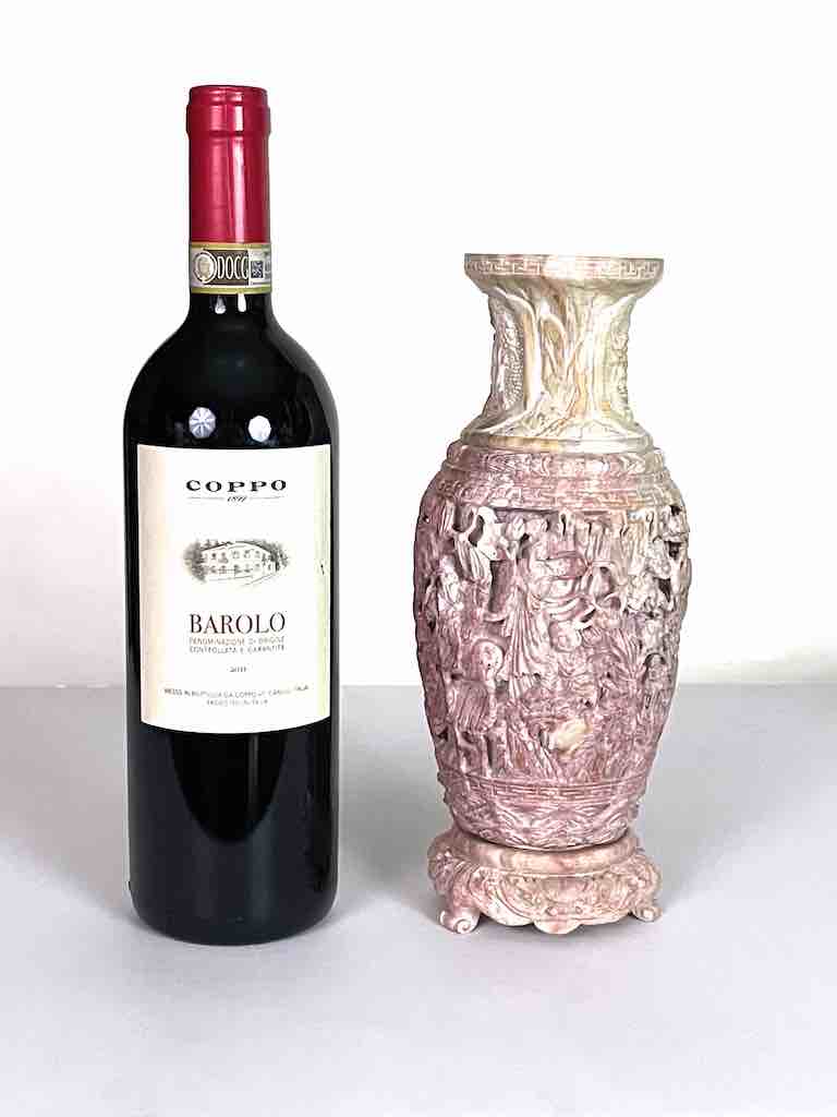 Solid Hand-Carved Soapstone Vietnamese Landscape Pink Vase