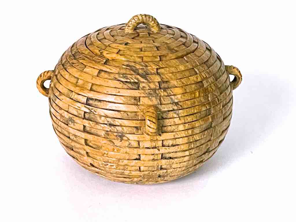 Wicker Weave - Sphere with Handles Soapstone Trinket Decor Jar With Lid