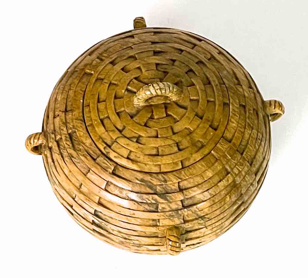 Wicker Weave - Sphere with Handles Soapstone Trinket Decor Jar With Lid
