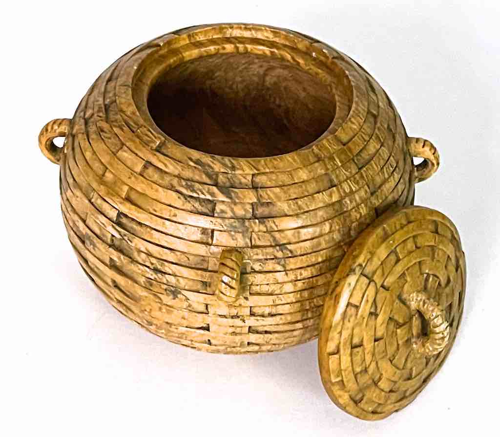 Wicker Weave - Sphere with Handles Soapstone Trinket Decor Jar With Lid