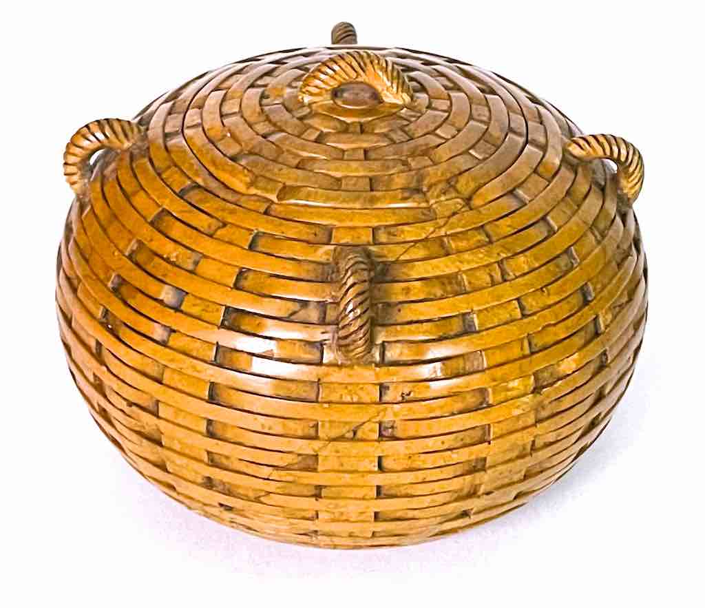 Wicker Weave - Sphere with Handles Soapstone Trinket Decor Jar With Lid