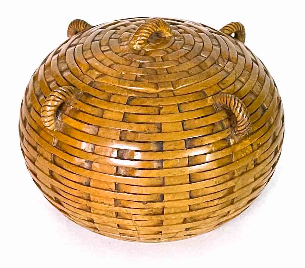 Wicker Weave - Sphere with Handles Soapstone Trinket Decor Jar With Lid