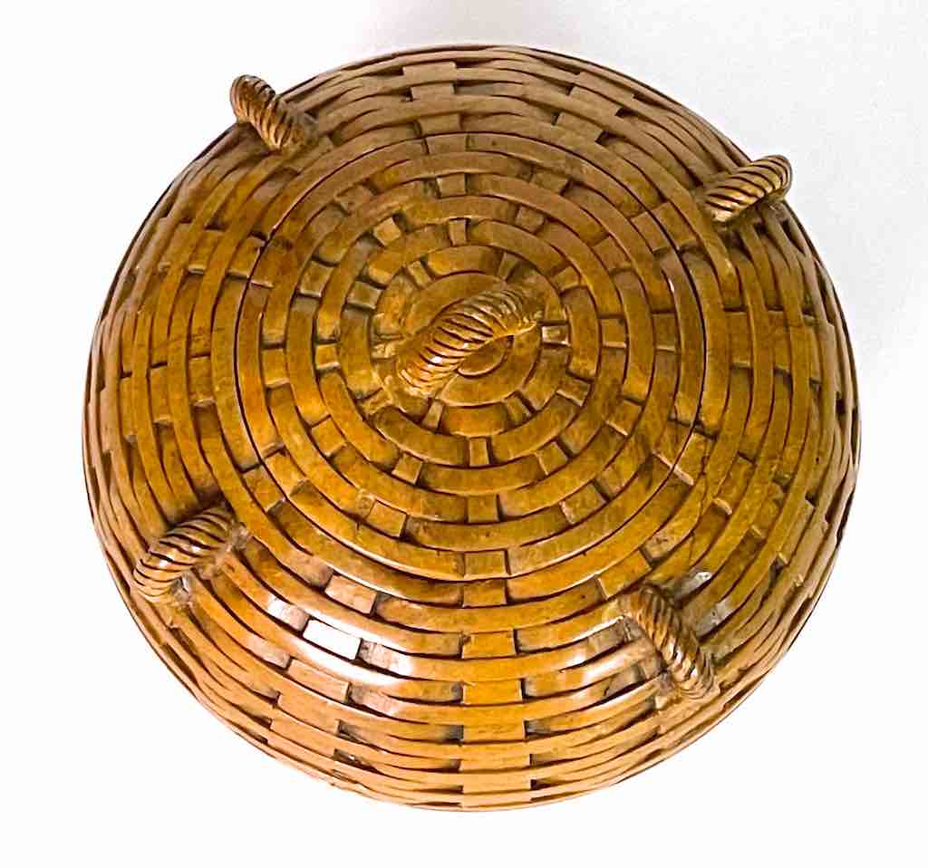 Wicker Weave - Sphere with Handles Soapstone Trinket Decor Jar With Lid