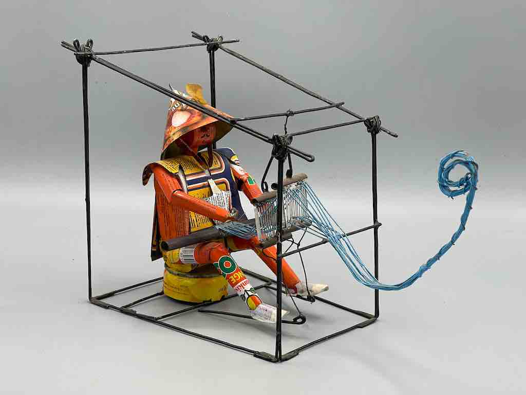 African Recycled Labeled Metal Can Contemporary Art Sculpture