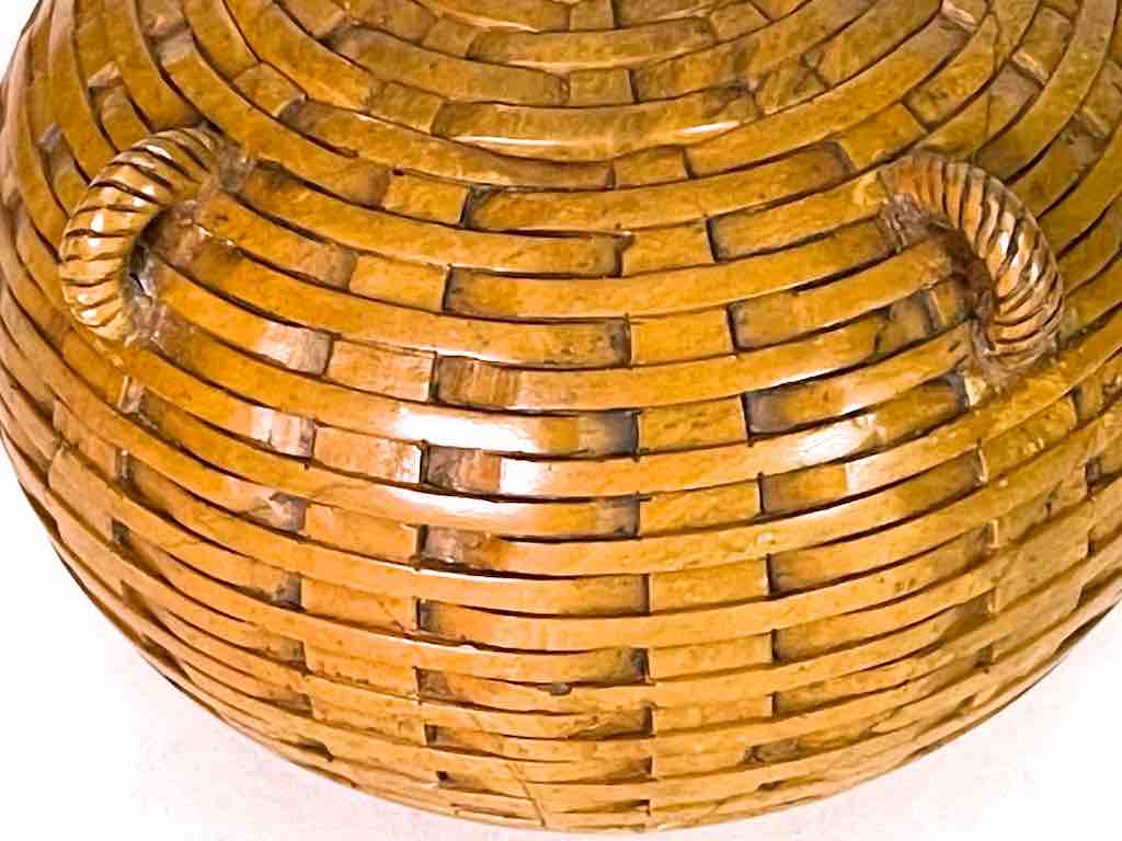 Wicker Weave - Sphere with Handles Soapstone Trinket Decor Jar With Lid