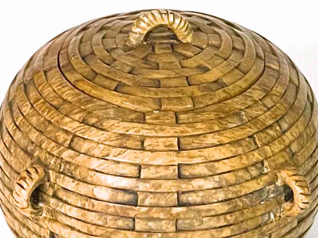 Wicker Weave - Sphere with Handles Soapstone Trinket Decor Jar With Lid