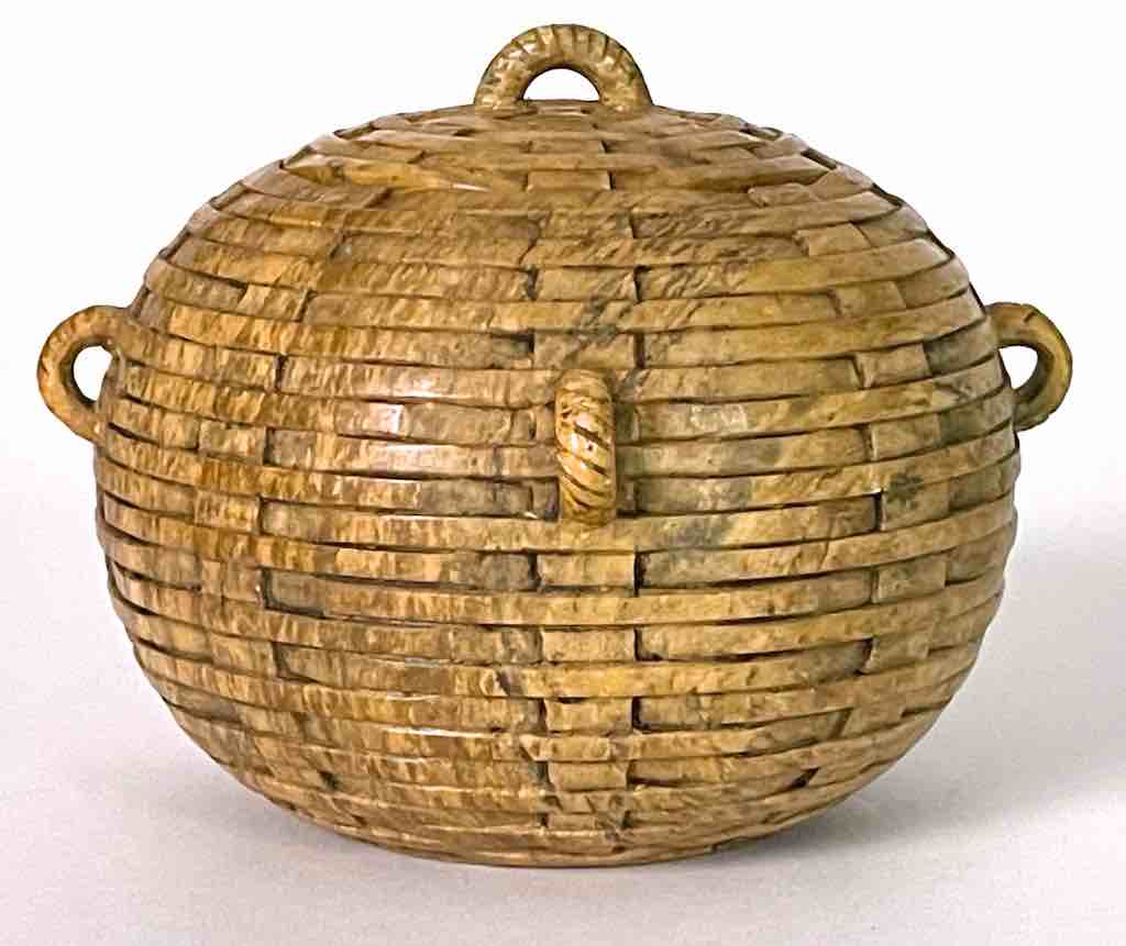 Wicker Weave - Sphere with Handles Soapstone Trinket Decor Jar With Lid