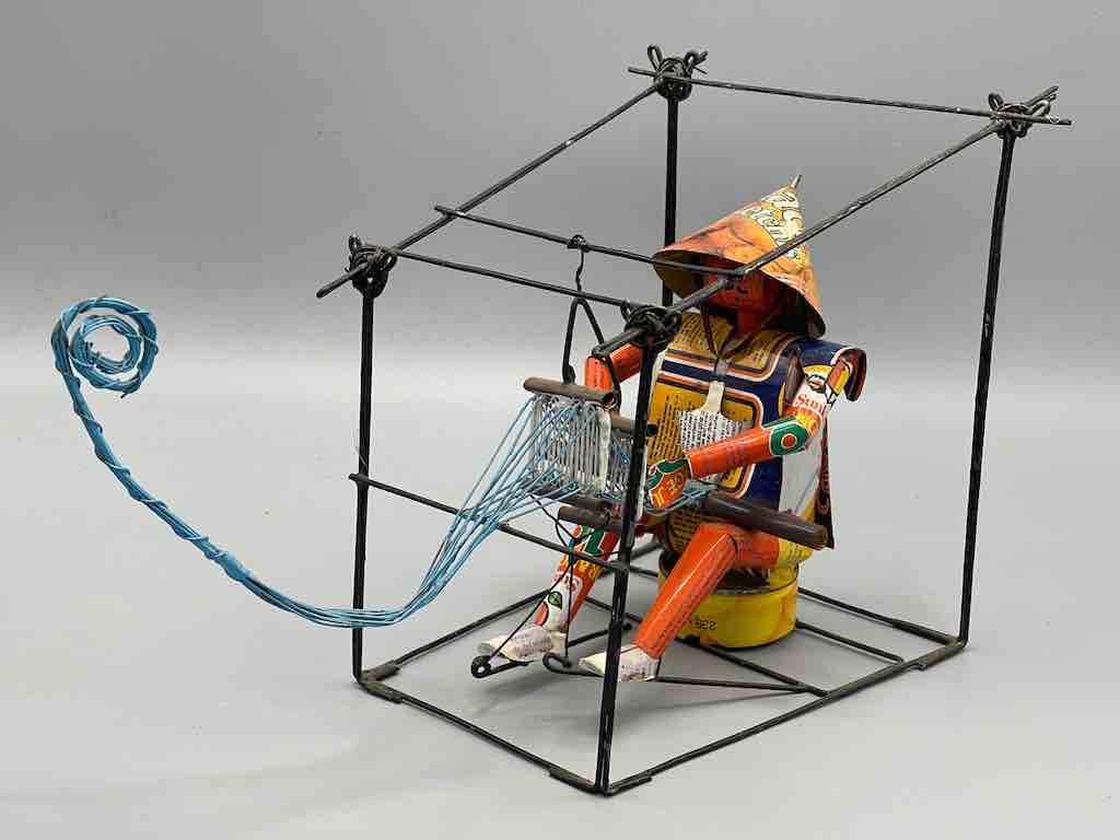 African Recycled Labeled Metal Can Contemporary Art Sculpture