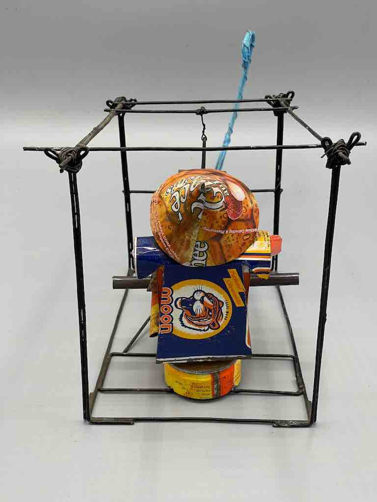 African Recycled Labeled Metal Can Contemporary Art Sculpture