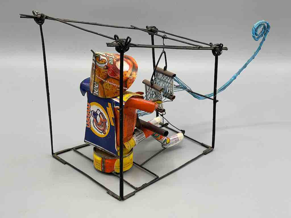 African Recycled Labeled Metal Can Contemporary Art Sculpture
