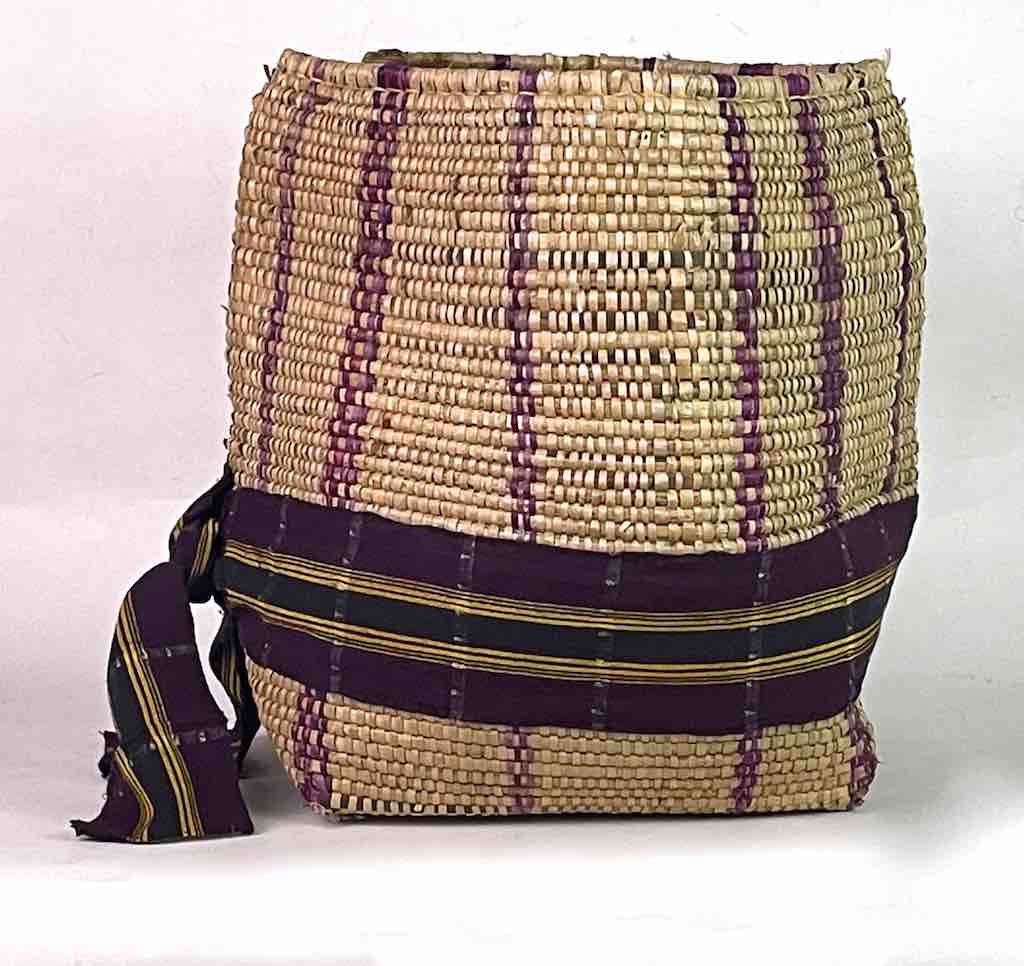 Large Deep Vintage Flexible Swampgrass Basket, Cloth Accent - Benin