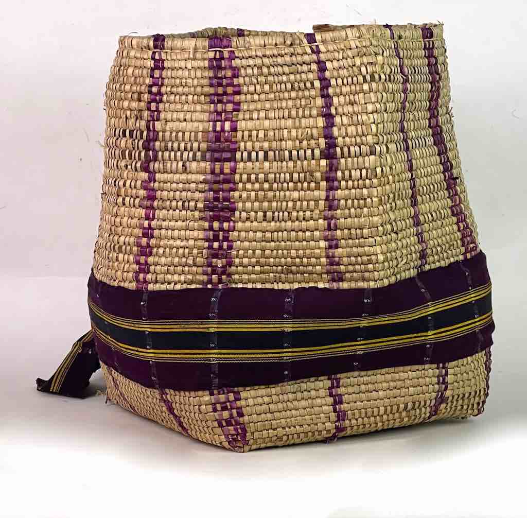 Large Deep Vintage Flexible Swampgrass Basket, Cloth Accent - Benin