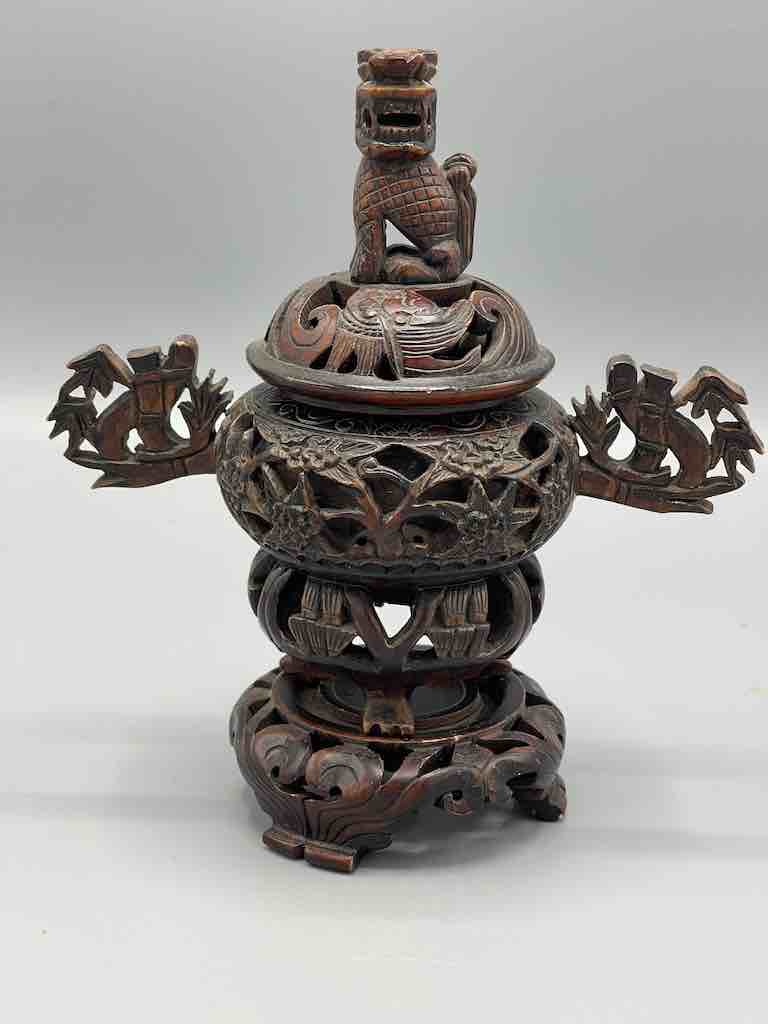 Lion Top Soapstone Incense Burner on Stand - Viet Nam