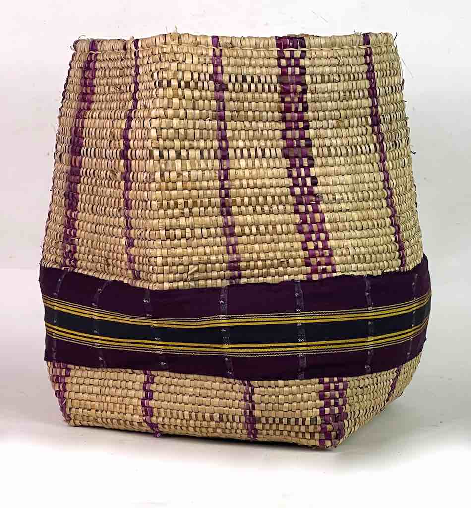 Large Deep Vintage Flexible Swampgrass Basket, Cloth Accent - Benin