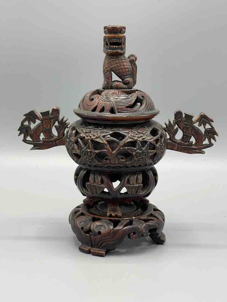Lion Top Soapstone Incense Burner on Stand - Viet Nam