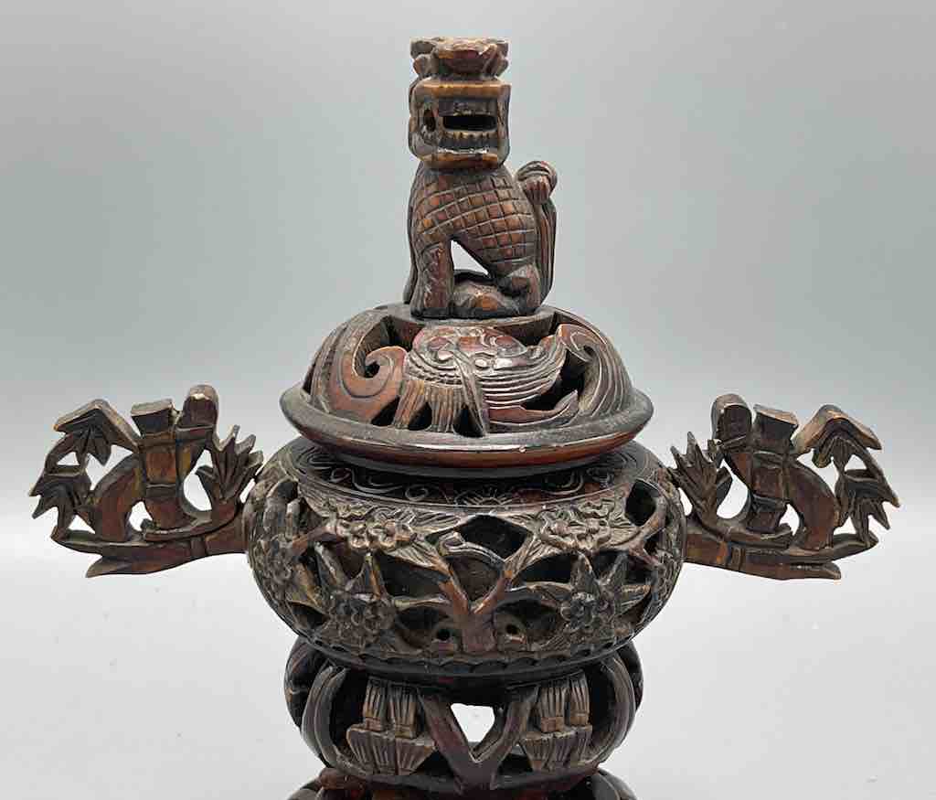 Lion Top Soapstone Incense Burner on Stand - Viet Nam