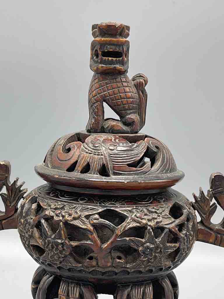 Lion Top Soapstone Incense Burner on Stand - Viet Nam