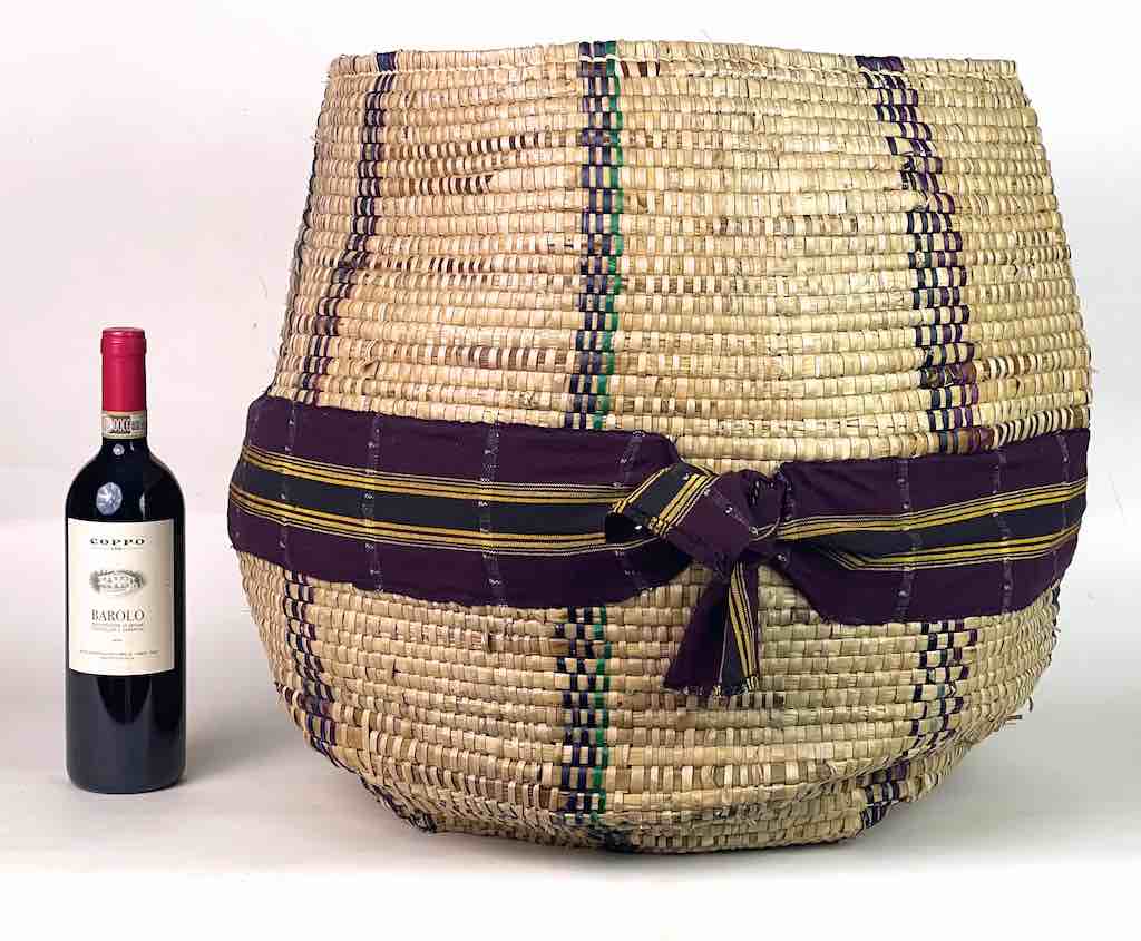 Large Deep Vintage Flexible Swampgrass Basket, Cloth Accent - Benin