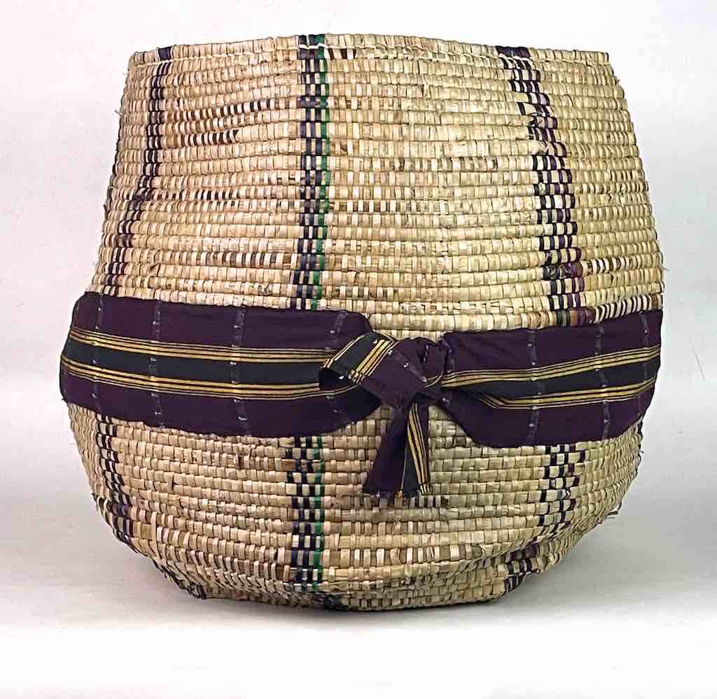 Large Deep Vintage Flexible Swampgrass Basket, Cloth Accent - Benin