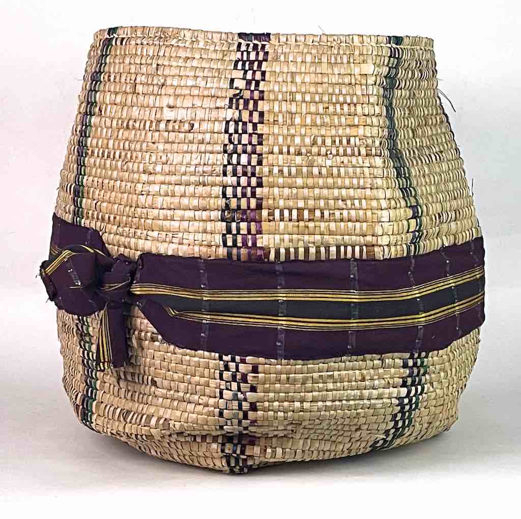 Large Deep Vintage Flexible Swampgrass Basket, Cloth Accent - Benin