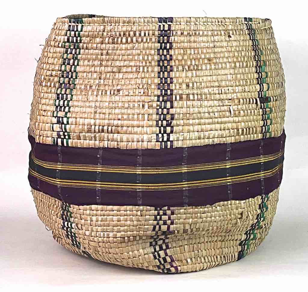 Large Deep Vintage Flexible Swampgrass Basket, Cloth Accent - Benin