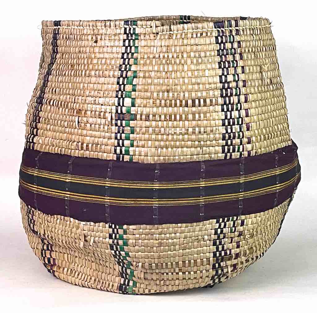 Large Deep Vintage Flexible Swampgrass Basket, Cloth Accent - Benin