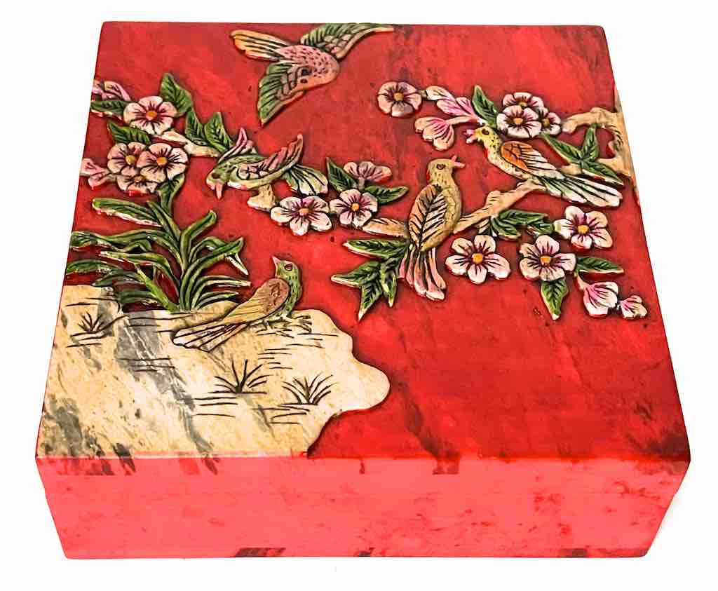 Birds in Tree Square Soapstone Trinket Decor Box