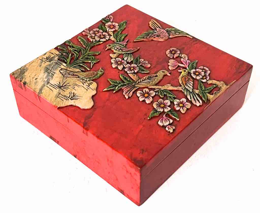 Birds in Tree Square Soapstone Trinket Decor Box