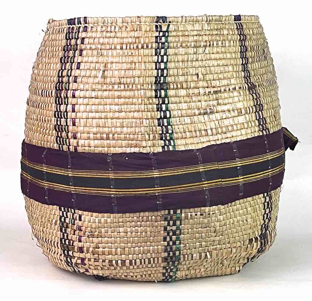 Large Deep Vintage Flexible Swampgrass Basket, Cloth Accent - Benin