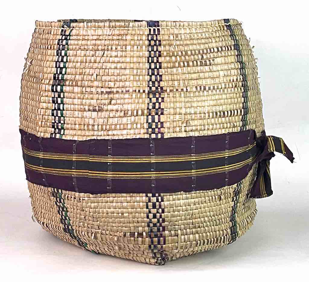 Large Deep Vintage Flexible Swampgrass Basket, Cloth Accent - Benin