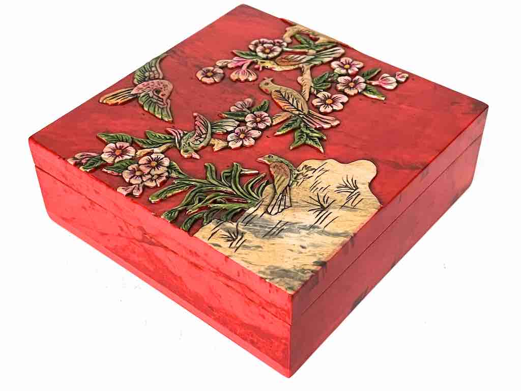Birds in Tree Square Soapstone Trinket Decor Box