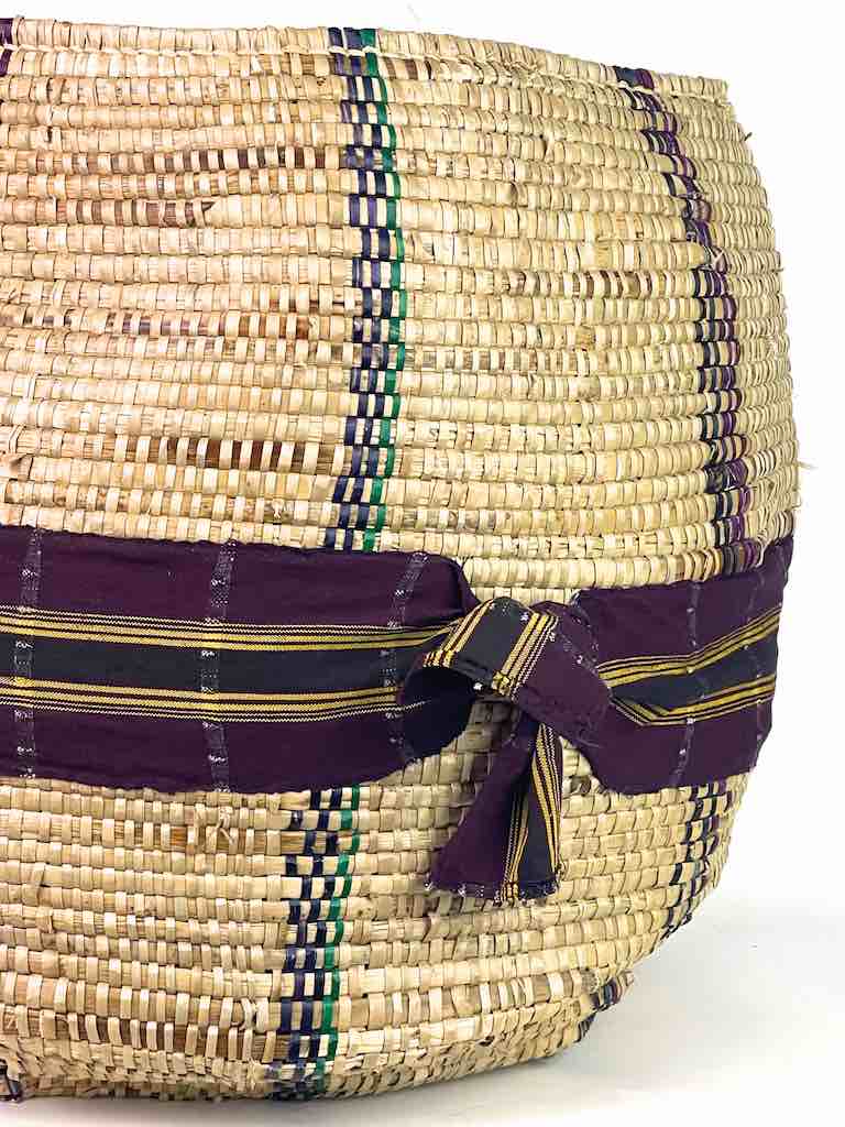 Large Deep Vintage Flexible Swampgrass Basket, Cloth Accent - Benin
