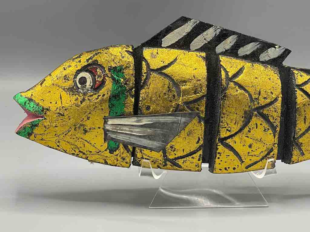 Vietnamese Yellow Wooden Fish Articulated Puppet Sculpture