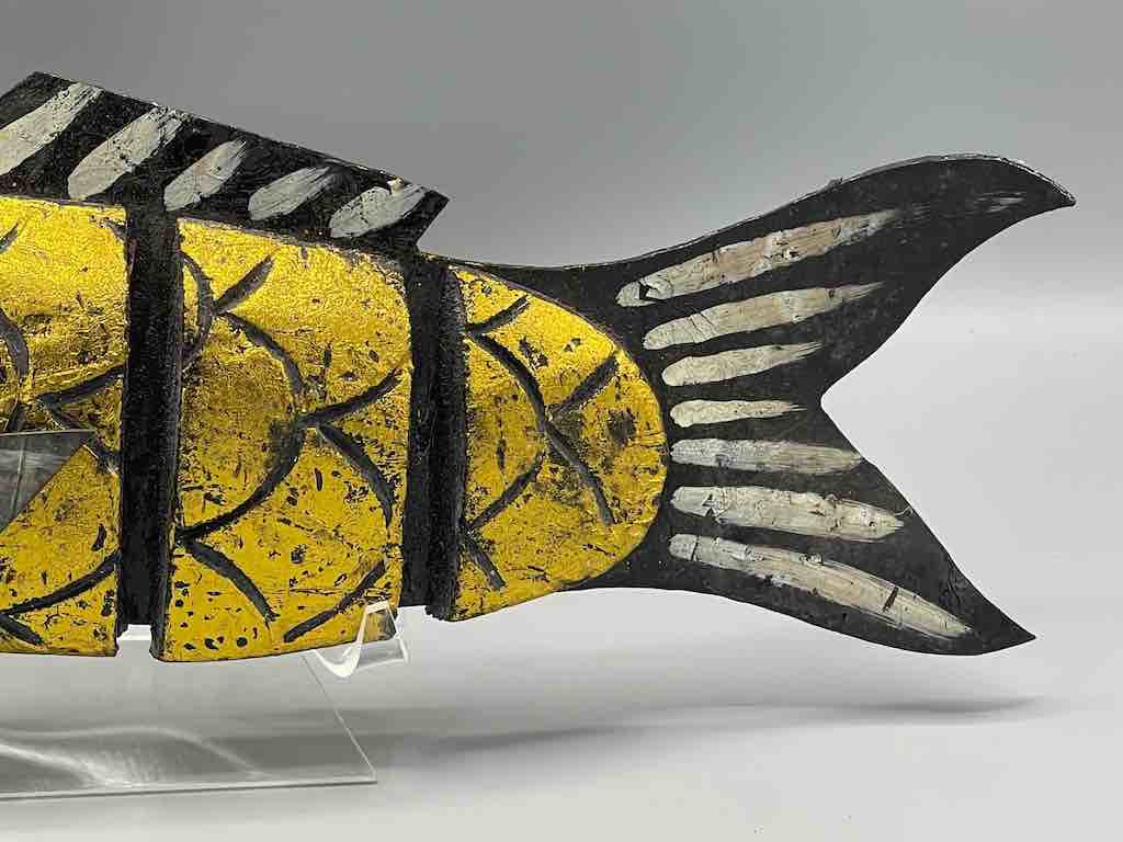 Vietnamese Yellow Wooden Fish Articulated Puppet Sculpture