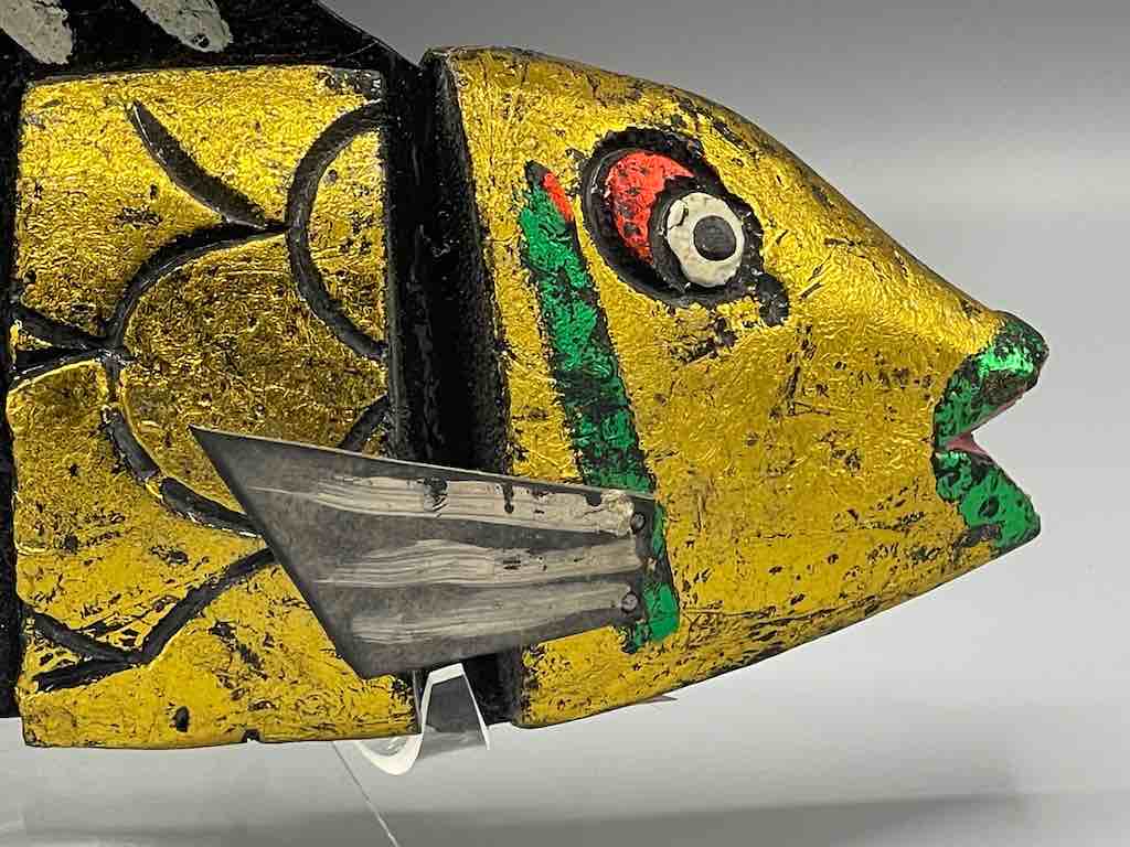 Vietnamese Yellow Wooden Fish Articulated Puppet Sculpture