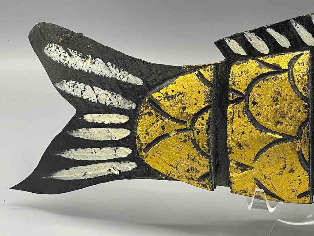 Vietnamese Yellow Wooden Fish Articulated Puppet Sculpture