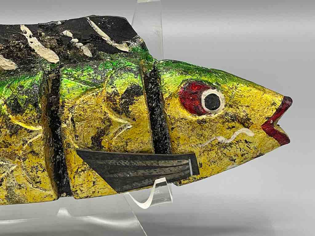 Small Vietnamese Yellow Wooden Fish Articulated Puppet Sculpture
