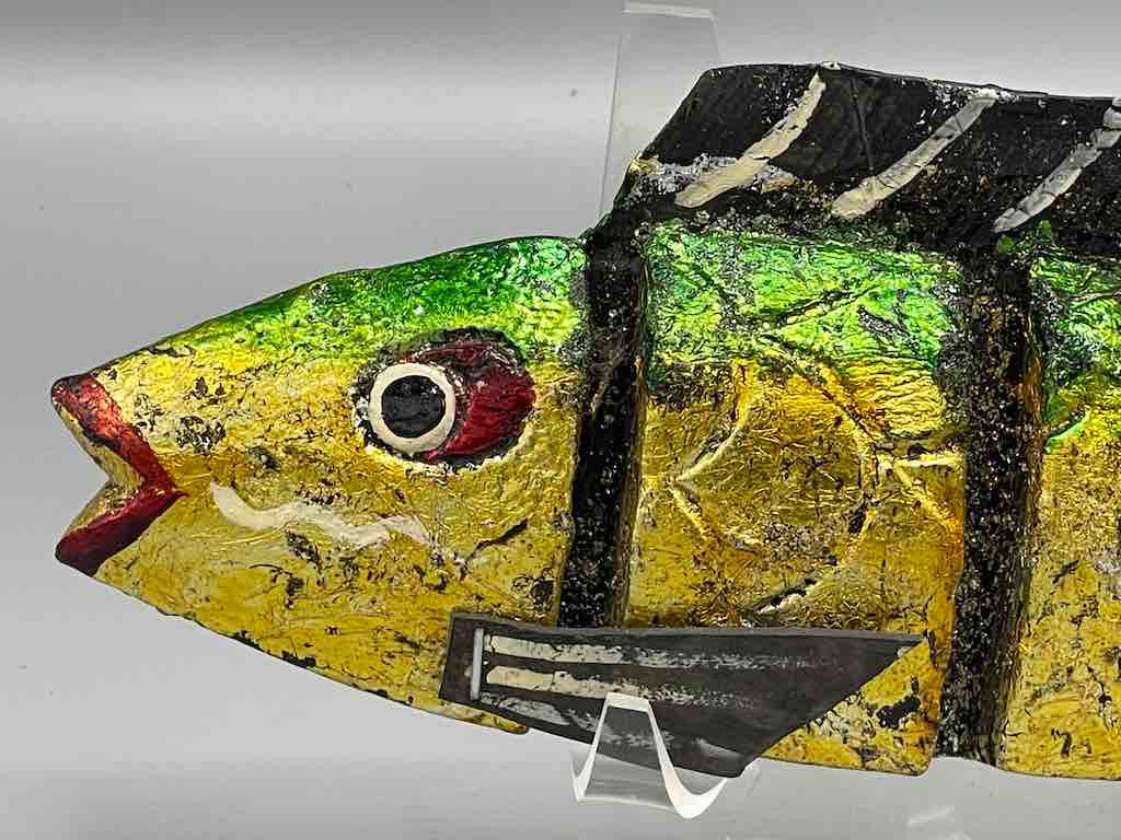 Small Vietnamese Yellow Wooden Fish Articulated Puppet Sculpture