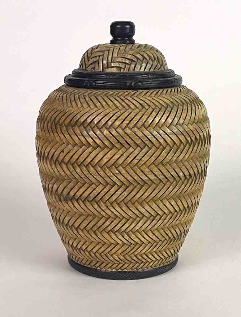 Wicker Weave Soapstone Trinket Decor Urn With Lid