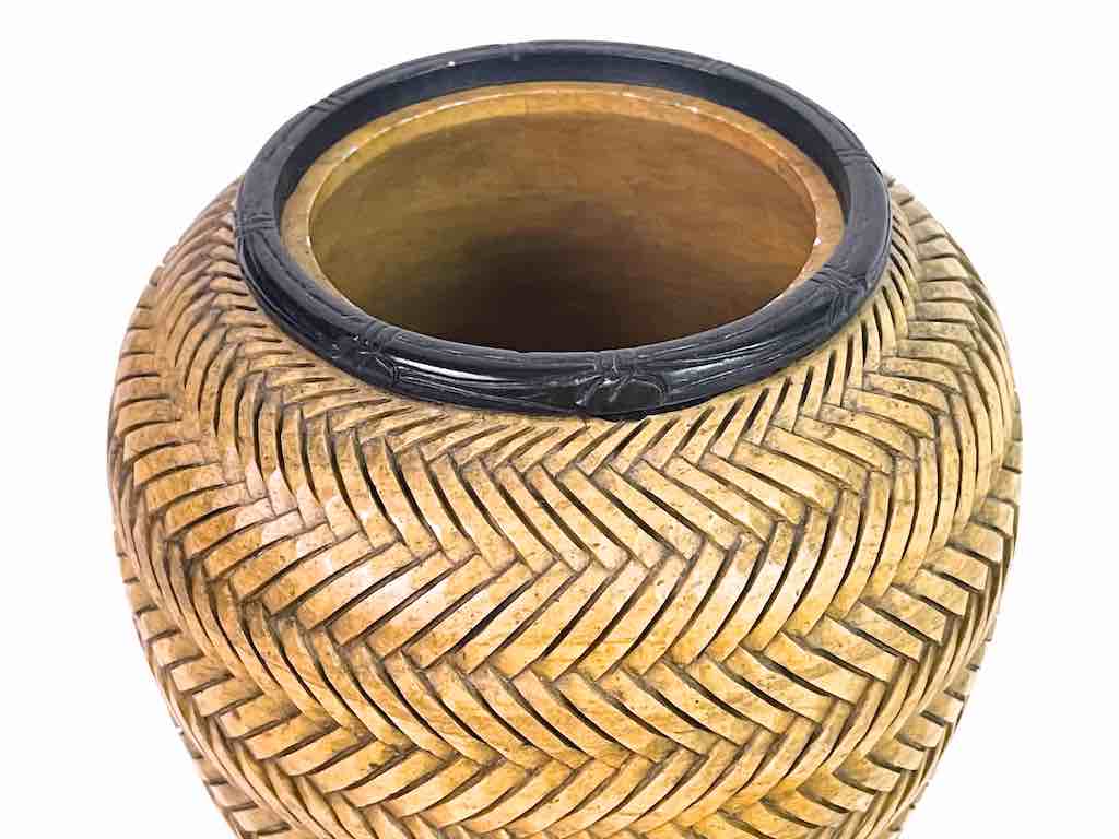 Wicker Weave Soapstone Trinket Decor Urn With Lid