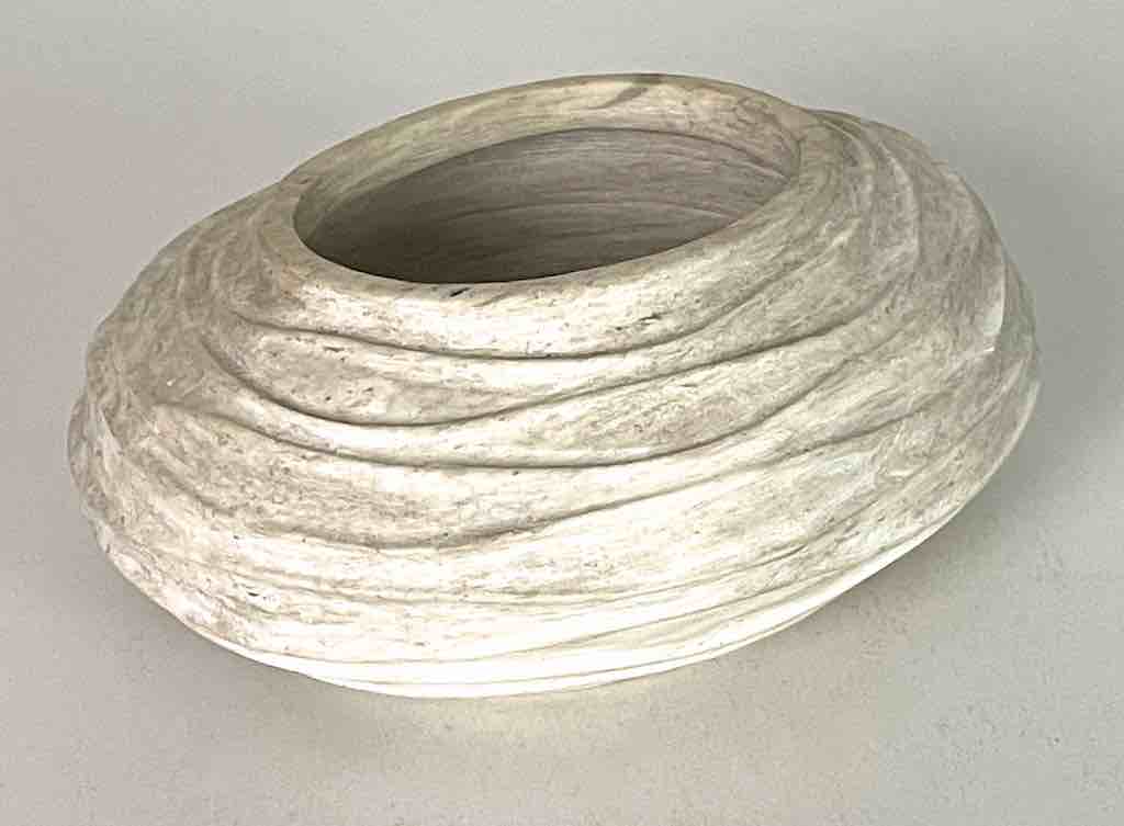 Solid Heavy Hand-Carved Soapstone Vietnamese White Bowl
