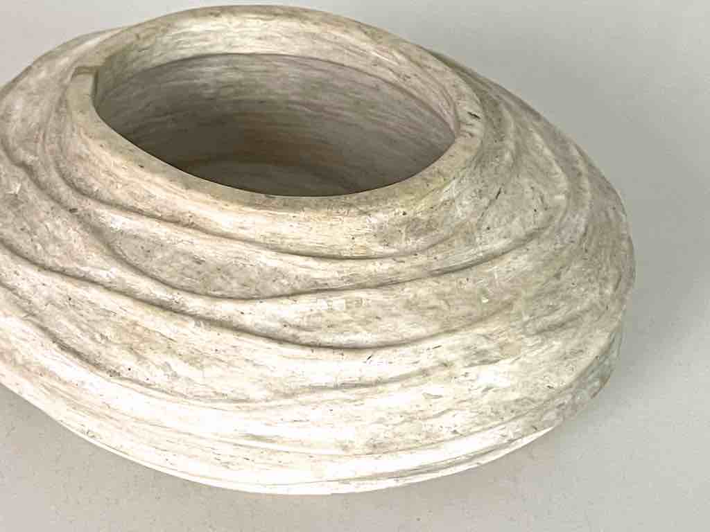 Solid Heavy Hand-Carved Soapstone Vietnamese White Bowl